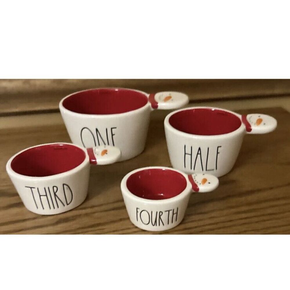 NEW Rae Dunn Snowman Handle Christmas Set Of 4‎ Nesting Measuring Cups 2023